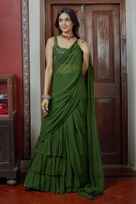Arpita Mehta Pre-Draped Saree With Embroidered Blouse 