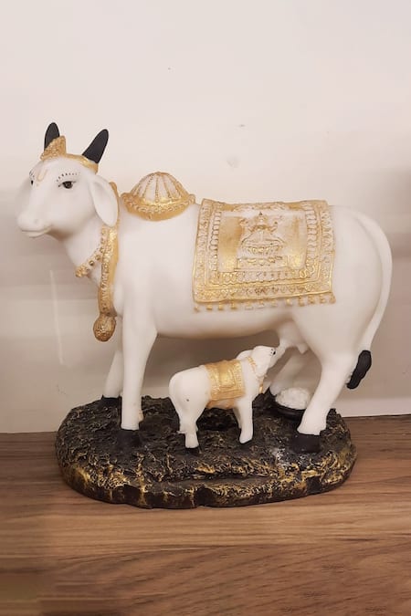 Order Happiness White Polyresin Kamdhenu Cow Figure