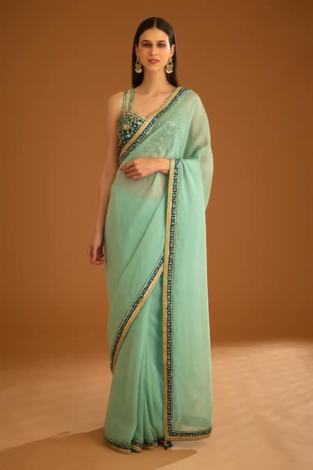 Shyam Narayan Prasad Zardozi Embroidered Saree With Sleeveless Blouse 