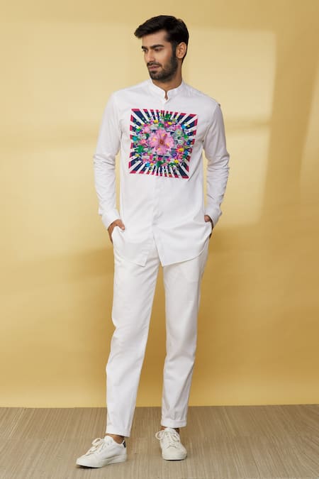 MR. Ajay Kumar White Cotton Full Sleeved And Printed Shirt