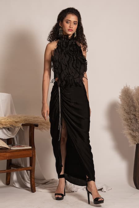 Vanshika Agarwal Label Clara Eva Ruffle Overlay Top & Ruched Skirt Set 