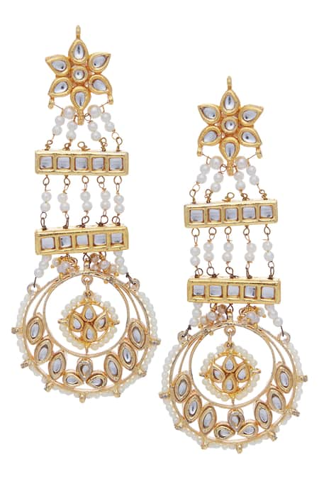 Just Shradha's Gold Plated Artificial Stones Pearl And Kundan Earrings 