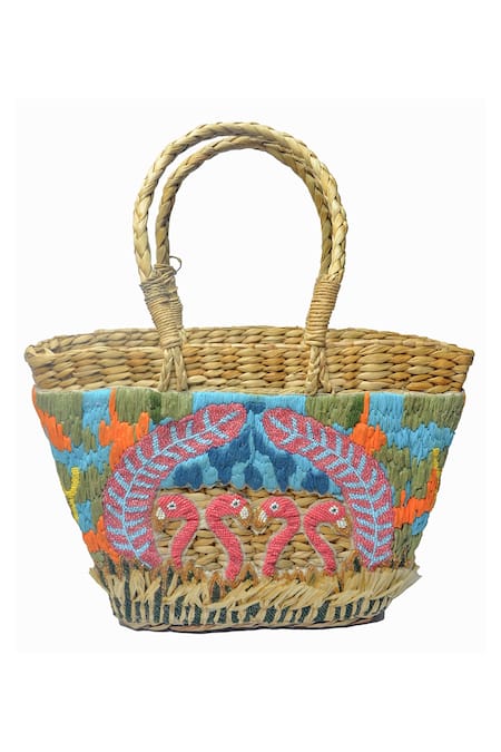 Gin & Tonic Flamingo Embellished Woven Beach Bag 