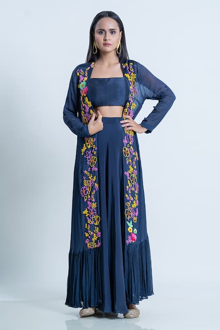 Nautanky Beads Embroidered Cape Skirt Set 