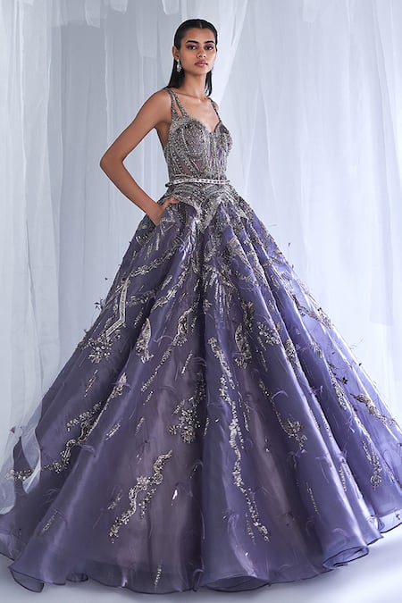 Metallic embroidered organza on sale gown