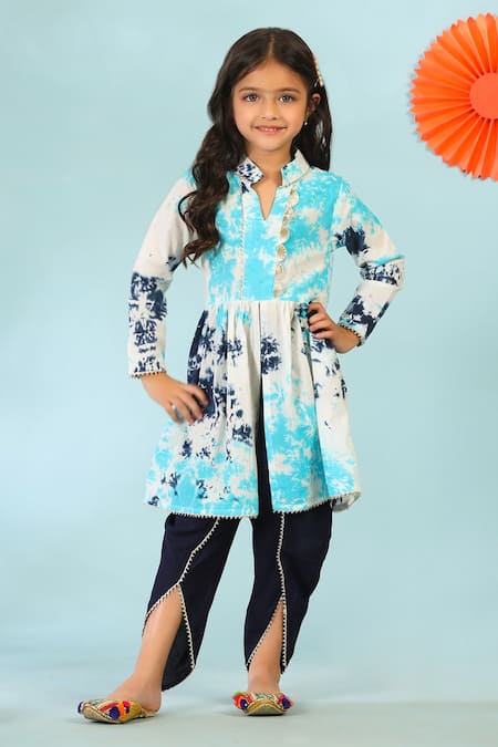 Cute Couture Multi Color Cotton Gota Patti Abstract Print Kurta And Tulip Pant Set 