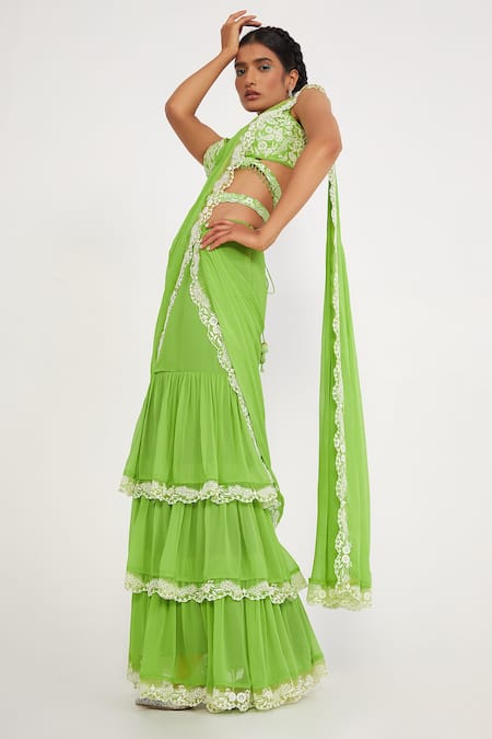 Asaga Stella Pre-Draped Tiered Saree Set 