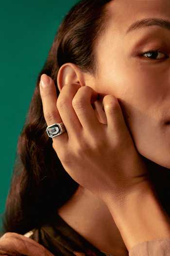 Shop ESME Grey Stones Geometric Embellished Ring at Aza Fashions Shop_ESME_Grey Stones Geometric Embellished Ring _at_Aza_Fashions