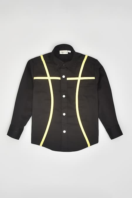 LA Dee DA Black Cotton Stripe Pattern Shirt 