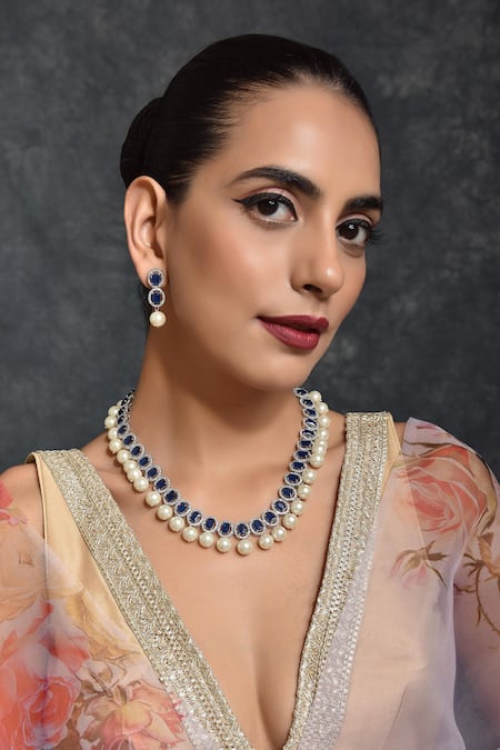 Swabhimann Sapphire Stone Embellished Necklace Set 