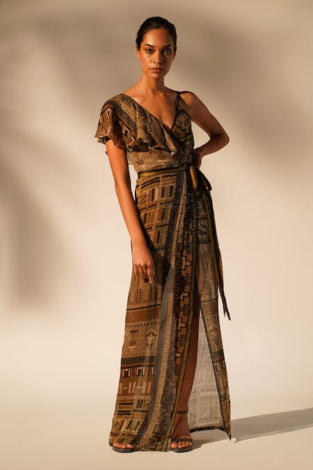 Nikita Mhaisalkar Aztec Print Drape Gown 