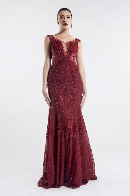 Rohit Gandhi + Rahul Khanna Starburst Off Shoulder Embellished Gown 