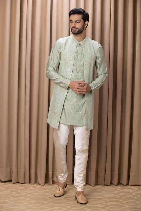 Ankit V Kapoor Javed Thread Embroidered Bundi Kurta Set 