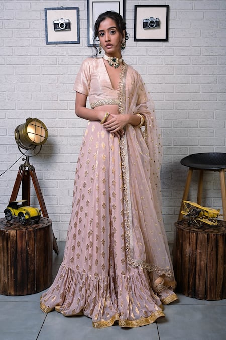 Priti Sahni Scalloped Dupatta Embroidered Lehenga Set 