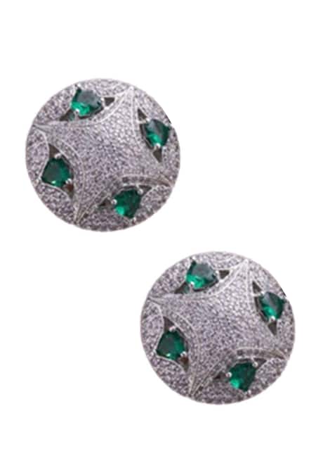 Buy_Mozaati_Green Stone Handcrafted Prem Stud Earrings _Online_at_Aza_Fashions