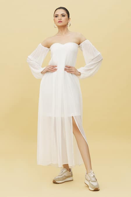 Brenna White One Sleeve Off Shoulder Maxi Dress – Misstook