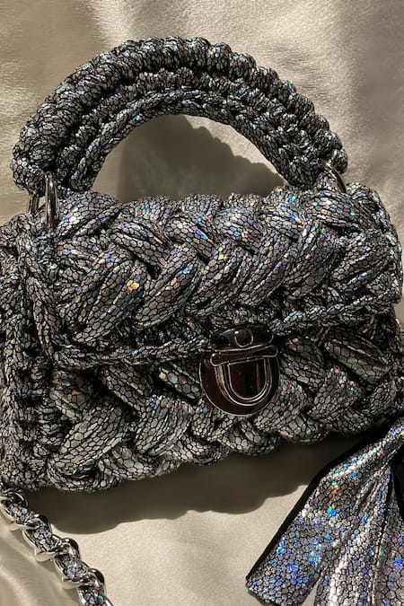 Shop Bijit Black Printed Metallic Snake Sling Bag at Aza Fashions Shop_Bijit_Black Printed Metallic Snake Sling Bag _at_Aza_Fashions