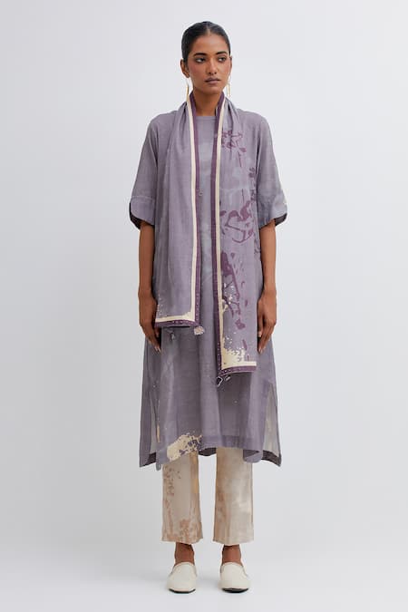 Bhavik Shah Foliage Pattern Kurta Set With Contrast Pant 