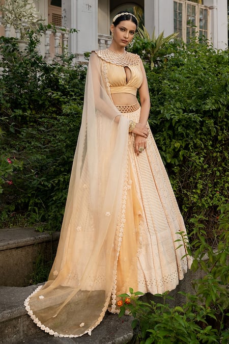 Orange Lucknowi Chikankari Sequins Work Georgette Lehenga Choli – garment  villa