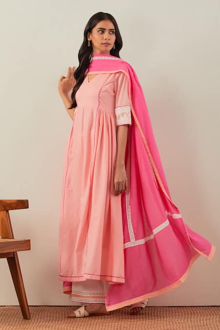 TIC Cotton V Neck Anarkali Palazzo Set 