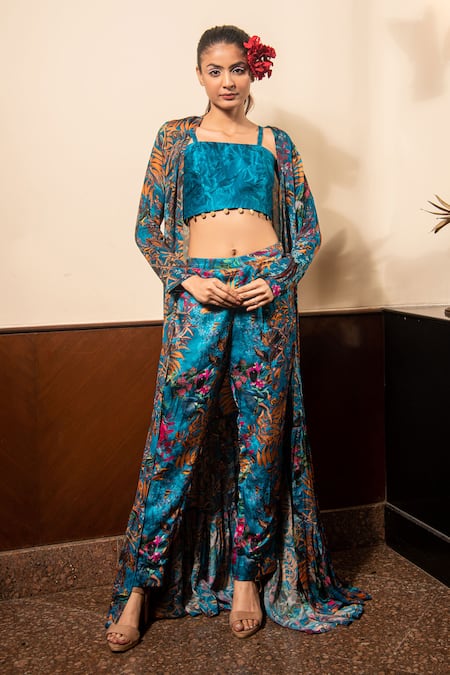 Soniya G Floral Print Cape Pant Set 