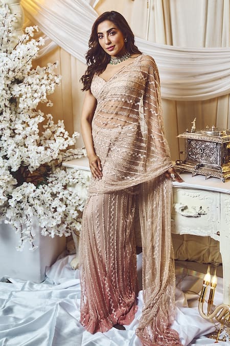 Varun Chakkilam Ombre Embroidered Saree With Blouse 