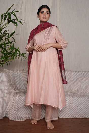 Chanderi Cotton Chikankari Dupatta (Brick brown)