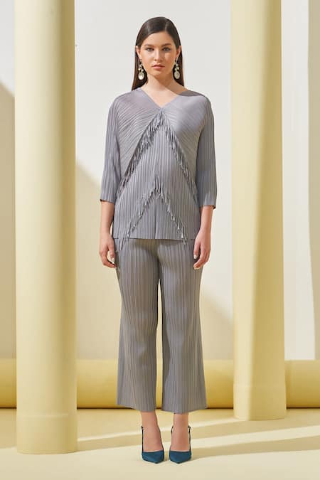 Pleats by Aruni Fringed Top & Culotte Pant Set 