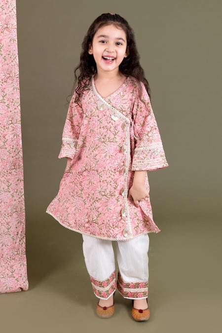 Buy Rayon Short sleeve Baby Pink Kurti Online In India At Discounted Prices