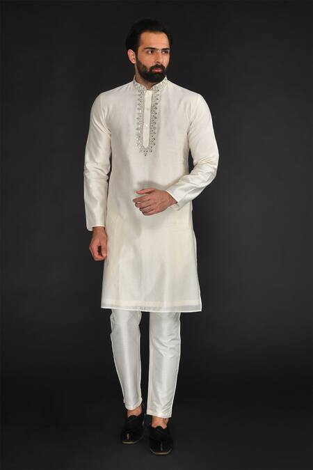 Buy Sammohan Ceremonial Beige Vis Silk And Spun Lining 100% Placement Kurta Set at Aza Fashions Buy_Sammohan Ceremonial_Beige Vis Silk And Spun Lining 100% Placement Kurta Set_at_Aza_Fashions