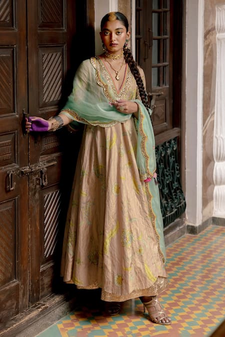 Rajiramniq Floral Print Anarkali With Dupatta 
