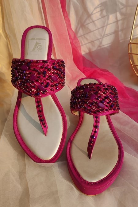 Shop House Of Vian Wine Beads, Stones Samara Embroidered Wedges at Aza Fashions Shop_House Of Vian_Wine Beads, Stones Samara Embroidered Wedges _at_Aza_Fashions