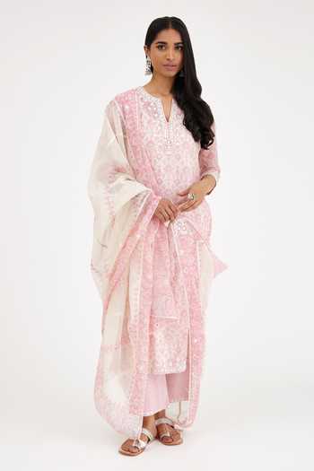 Buy Kora Pink , Satin Lace, Gota Patti, Hand Block Printed Kurta Set at Aza Fashions Buy_Kora_Pink , Satin Lace, Gota Patti, Hand Block Printed Kurta Set _at_Aza_Fashions