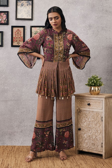 Soup by Sougat Paul Mehr Blossom Print Peplum Kurta & Palazzo Set 