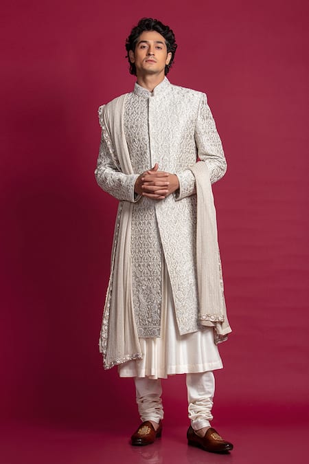 Jayesh Shah Pearl & Resham Embroidered Sherwani Set 