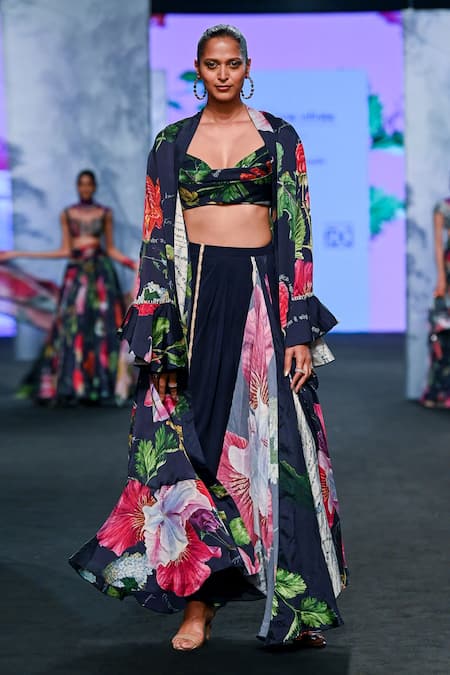 Mahima Mahajan Printed Shrug & Draped Skirt Set 