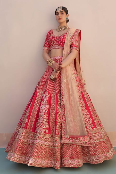 Shop Angad Singh Red Silk Zari, Sequins, Cut Work, Embroidery Plunge Zardozi Bridal Lehenga Set Online at Aza Fashions Shop_Angad Singh_Red Silk Zari, Sequins, Cut Work, Embroidery Plunge Zardozi Bridal Lehenga Set _Online_at_Aza_Fashions