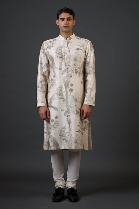 Balance by Rohit Bal Chanderi Silk Bird & Floral Print Kurta Set 