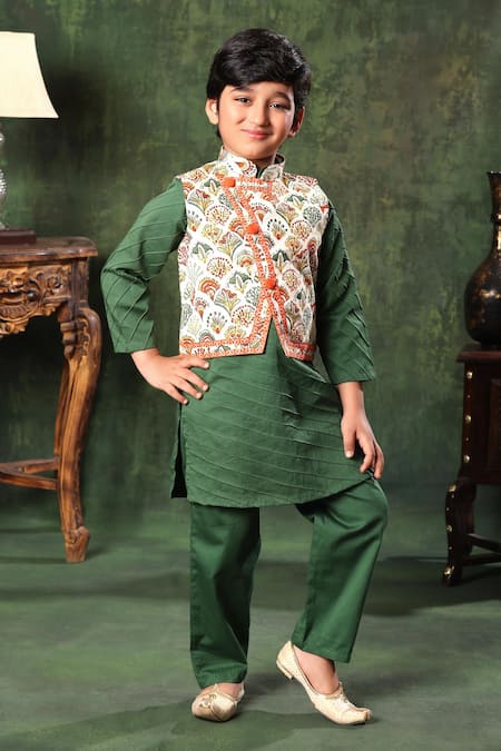 LittleCheer Kurta Set With Printed Nehru Jacket 