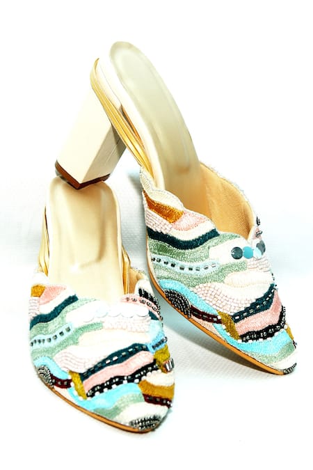 Foot Fuel Adrian Thread Embroidered Block Heels 