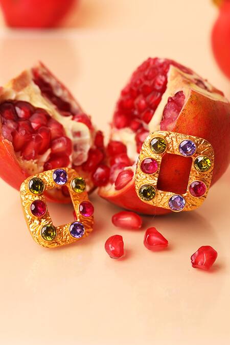 And Also Gold Plated Stones Small Square Embellished Studs