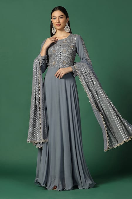 Two Sisters By Gyans Floral Embroidered Bodice Anarkali With Dupatta 