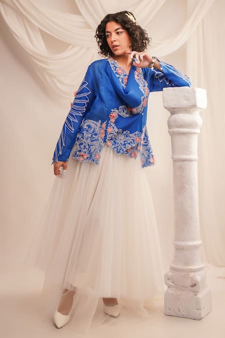 Jajaabor Cowl Neck Embroidered Jacket 