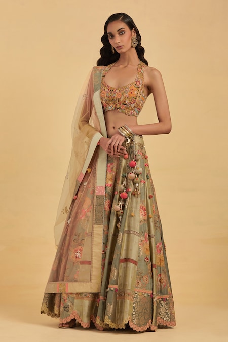 AUM by Asit and Ashima Aari Embroidered Panelled Lehenga Set 