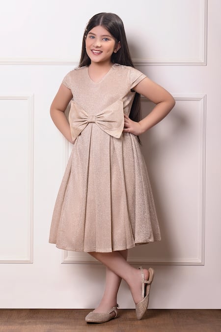 Littlecheer Gold Lurex Bows Bling Bae Front Dress