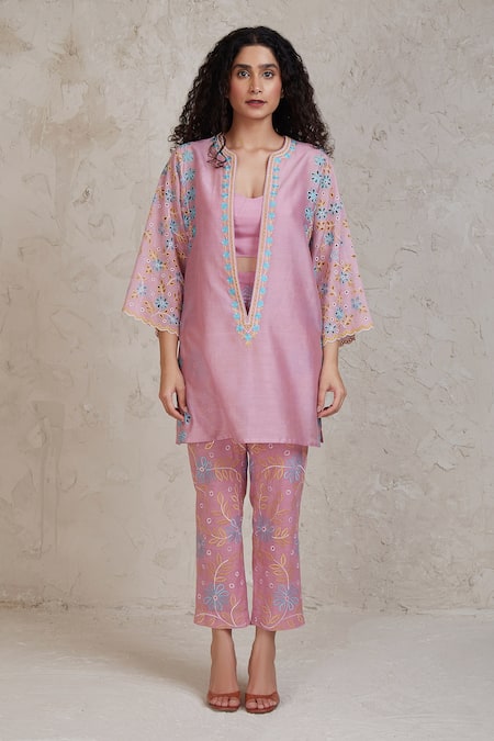 Sue Mue Amal Chanderi Cutwork Kurta Pant Set 