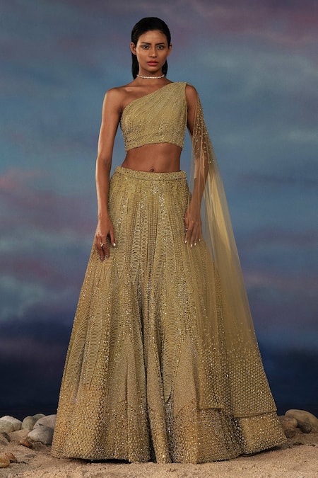 Rohit Gandhi + Rahul Khanna Crystal & Sequin Embroidered Lehenga With Blouse 