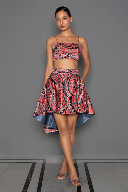 Redefine Peach Mashru Silk Arch Scoop Neck Print Bandeau