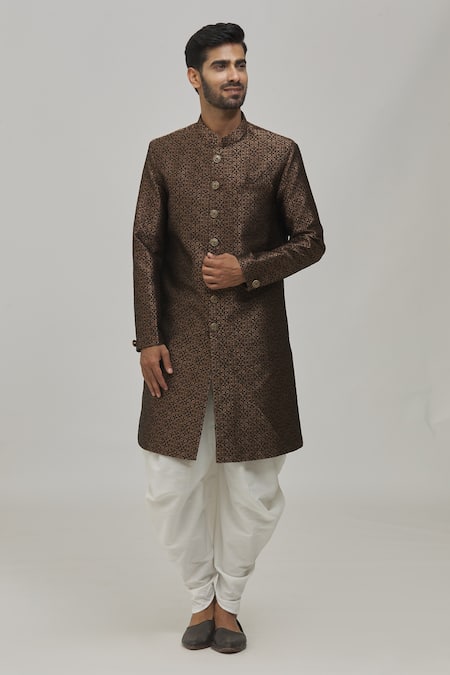 Arihant Rai Sinha Jaquard Woven Floral Pattern Sherwani Set 