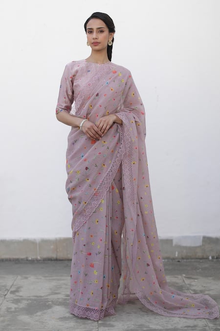 Begum Gule Aftab Saree With Floral Embroidered Blouse 